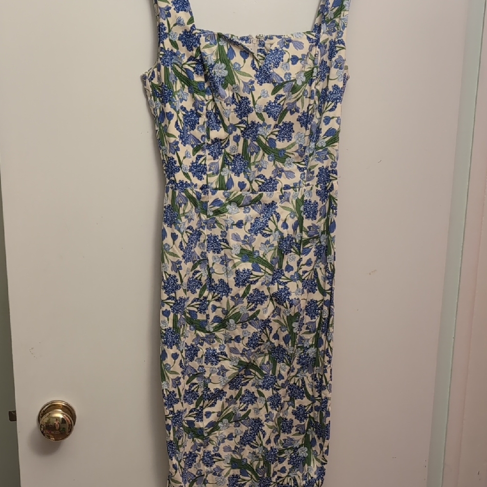 Collectif Floral Midi Dress in Blue and Green